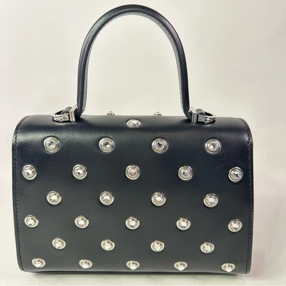 NEW! Versace Crystal Medusa 95 Studded Top Handle Shoulder Bag Black Lamb - Picture 3 of 11